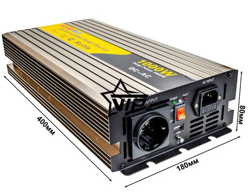 Інвертор 12V-220 "ROGER 2000W" із зарядним пристроєм (функція UPS, Чиста синусоїда, 2000Вт)