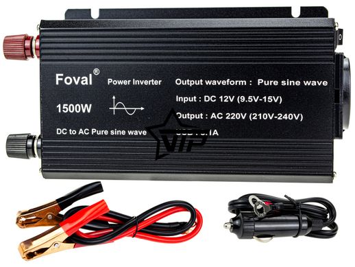 Инвертор 12V-220 "FOVAL 1500W", преобразователь напряжения 12V-220V (Чистая Синусоида, 1500Вт)