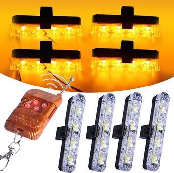 Стробоскоп "Federal Police 9204-4LED", поліцейська мигалка (жовті 4шт, пульт дистанційного керування, під решітку, бампер)