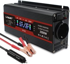 Інвертор 12V-220 "FOVAL 2000W MOD", перетворювач напруги 12V-220V (Мод Сінусоїда, 2000Вт, LCD)