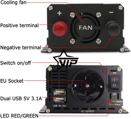 Інвертор 12V-220 "FOVAL 2000W MOD", перетворювач напруги 12V-220V (Мод Сінусоїда, 2000Вт, LCD)