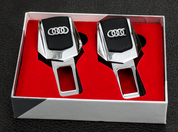 Заглушки ремней безопасности "AUDI STUB H104" (Авиационная сталь, кожа, к-кт 2шт)