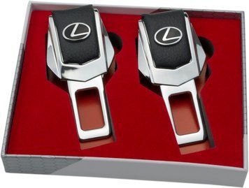 Заглушки ремней безопасности "LEXUS" премиум качества (Авиационная сталь, черная кожа, к-кт 2шт)