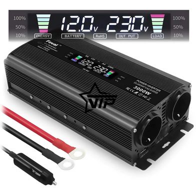 Інвертор 12V-220 "LVYUAN 3000W MOD", перетворювач напруги 12V-220V (Мод Сінусоїда, 3000Вт, LCD)