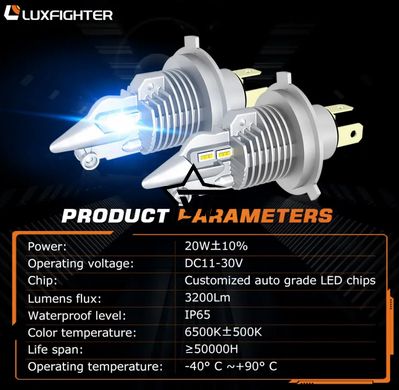 LED лампи LuxFighter H4-Q10. Світлодіодні авто лампи H4 (11-30V, 40W, 6400Lm)