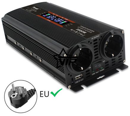 Інвертор 12V-220 "LVYUAN 3000W MOD", перетворювач напруги 12V-220V (Мод Сінусоїда, 3000Вт, LCD)