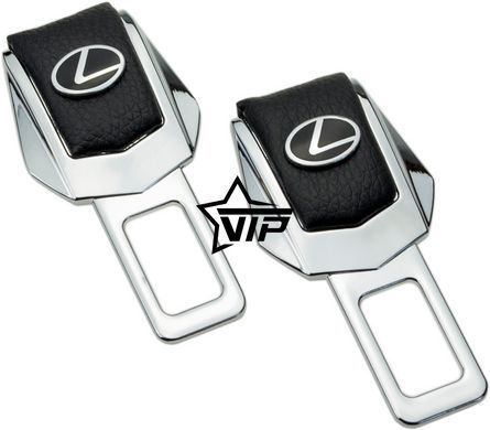 Заглушки ремней безопасности "LEXUS" премиум качества (Авиационная сталь, черная кожа, к-кт 2шт)