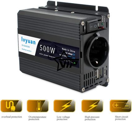 Інвертор 12V-220 "LVYUAN 500W MOD", перетворювач напруги 12V-220V (Модифікована Сінусоїда, 500Вт)