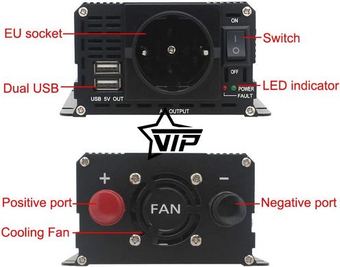 Інвертор 12V-220 "LVYUAN 500W MOD", перетворювач напруги 12V-220V (Модифікована Сінусоїда, 500Вт)