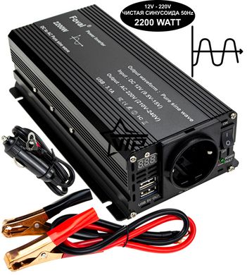 Інвертор 12V-220 "FOVAL 2200W", перетворювач напруги 12V-220V (Чиста Сінусоїда, 2200Вт)