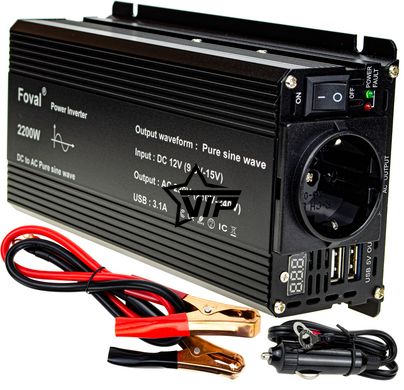 Інвертор 12V-220 "FOVAL 2200W", перетворювач напруги 12V-220V (Чиста Сінусоїда, 2200Вт)