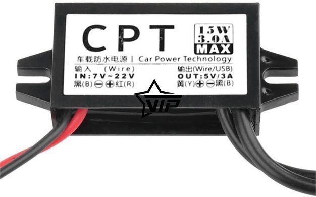 Перетворювач напруги "CPT 2B" 12В - 5В на 1 USB струм 3А (з кріпленням)