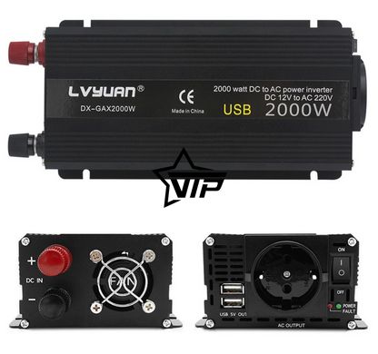 Інвертор 12V-220 "LVYUAN 2000W MOD", перетворювач напруги 12V-220V (Модифікована Сінусоїда, 2000Вт)