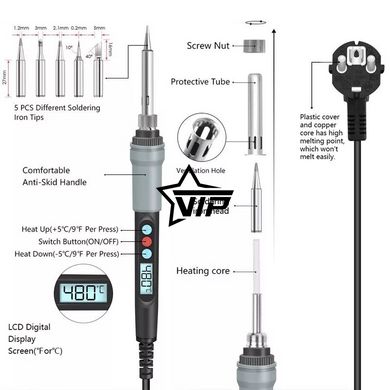 Паяльный набор HandSkit 90W, паяльник 90W с регулируемой t и ЖК дисплеем (PROFI серия, Кейс)