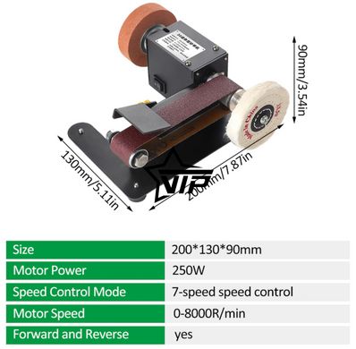 Миниленточный шлифовальный станок "GREE 250W-2", гриндер для заточки ножей, ножниц, сверел и др. инструмента
