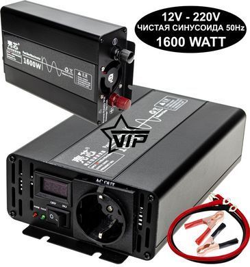 Інвертор 12V-220 "KAIX 1600W SIN", перетворювач напруги 12V-220V (Чиста Сінусоїда, 1600Вт)