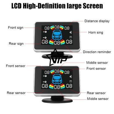 Парктроник Parking NY8089 LCD для переднего и заднего бампера (8 сенсоров, серебристые, голосовые подсказки)
