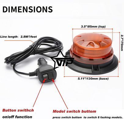 Стробоскоп "LED-015YL", Cпец мигалка на крышу, проблесковый маячок (ЖЕЛТОЕ свечение, 12V-24V)