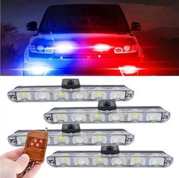 Стробоскоп "Federal Police 9206-4LED", поліцейська мигалка (червоно-сині 4шт, пульт дистанційного керування, під решітку, бампер)