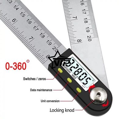 Електронний цифровий кутомір-лінійка "TL454-200" (транспортир, малка, 0-360 °)