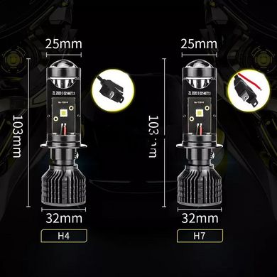 Лампи LED міні-лінзи Y10 "H7 MINI LED LENS" (60Вт, 12000Лм, 6000К, 9-18v, Цоколь H7)