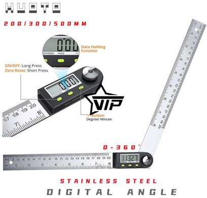 Електронний цифровий кутомір-лінійка "TL454-200" (транспортир, малка, 0-360 °)