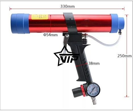 Пневмопистолет (пневмошприц) с манометром для герметиков и клеев YC-220 (310ml в ТУБах, 22 насадки)