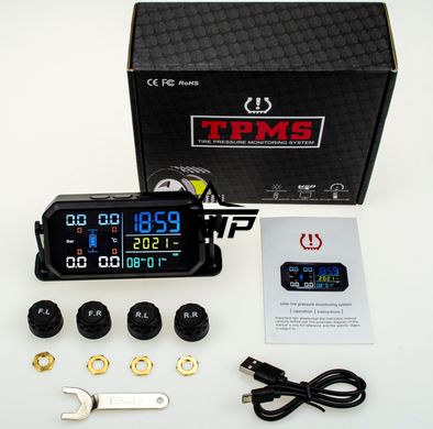 Система контролю тиску в шинах TPMS T-13 (4шт зовнішні датчики, Сонячна батарея)