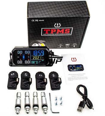 Система контролю тиску в шинах TPMS T-13 (4шт. внутрішні датчики, Сонячна батарея)