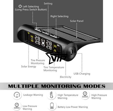 Система контроля давления в шинах TPMS T-2VOICE (4шт. внутренние датчики, Солнечная батарея)