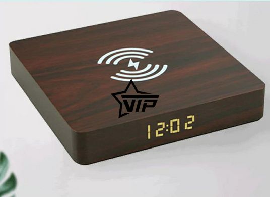 Настольные деревянные часы "Wood Wireles Clock W50" с беспроводной умной зарядкой моб. телефона