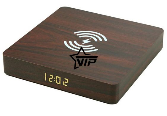 Настольные деревянные часы "Wood Wireles Clock W50" с беспроводной умной зарядкой моб. телефона