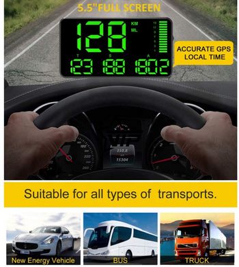 Автомобильный GPS спидометр HUD C90 (Экран 5,5 дюймов, Цифровой универсальный 12-24V)