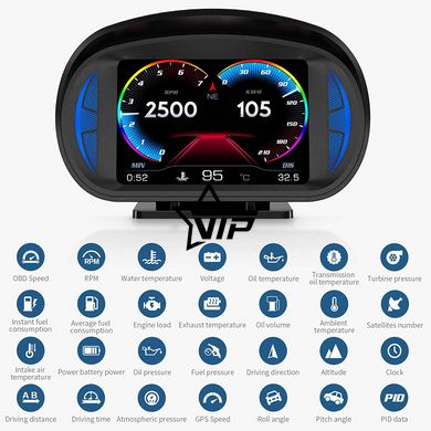 Бортовой компьютер HUD P2 (OBD2 диагностика, GPS)