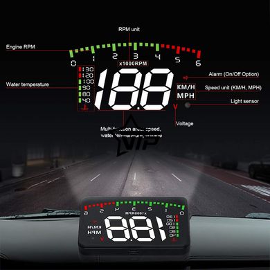 Автомобильный OBD2 спидометр, тахометр, вольтметр "HUD A900" (проекция на стекло)