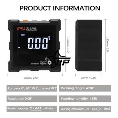 Кутомір "DC-106B" електронний магнітний, інклонометр, цифровий рівень (IP65, точність ±0,2°)