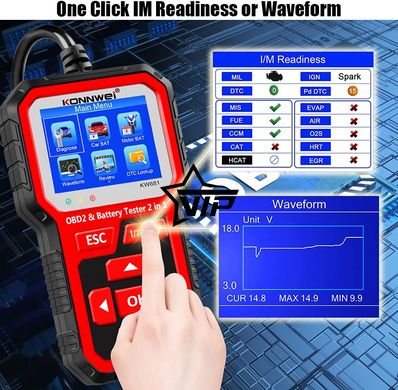 Konnwei KW-681 Профессиональный АВТОСКАНЕР OBD2 с тестером АКБ (6В - 12В)