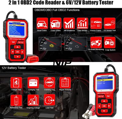 Konnwei KW-681 Профессиональный АВТОСКАНЕР OBD2 с тестером АКБ (6В - 12В)