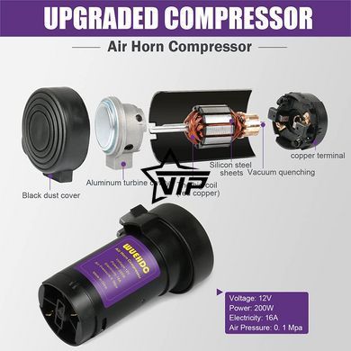 Сигнал воздушный "Air Horn TZ-318" 1 дудка (рожок) с компресором (12V, 150DB)