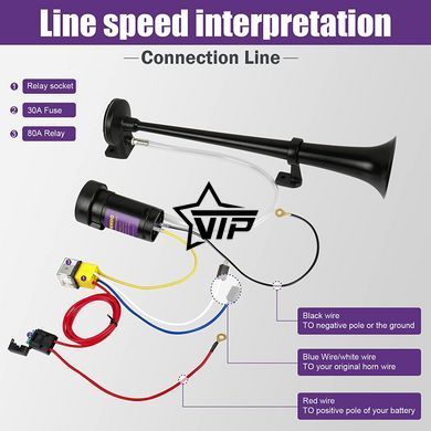 Сигнал воздушный "Air Horn TZ-318" 1 дудка (рожок) с компресором (12V, 150DB)