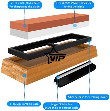 Набор для заточки ножей "КОРУНД START-3" с бамбуковой подставкой (#3000/#8000, 3 предмета)