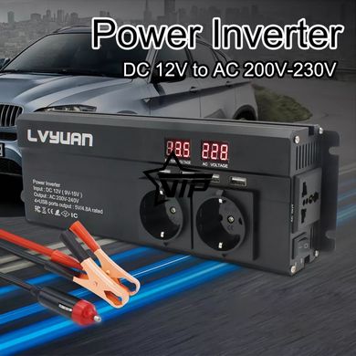 Инвертор 12V-220 "LVYUAN 1600W", преобразователь напряжения 12V-220V (4USB, 3 евро-розетки, 1600Вт)