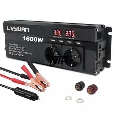 Инвертор 12V-220 "LVYUAN 1600W", преобразователь напряжения 12V-220V (4USB, 3 евро-розетки, 1600Вт)