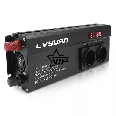 Инвертор 12V-220 "LVYUAN 1600W", преобразователь напряжения 12V-220V (4USB, 3 евро-розетки, 1600Вт)