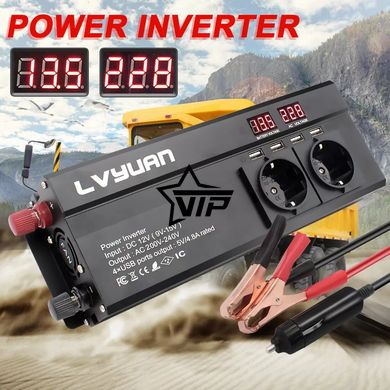 Инвертор 12V-220 "LVYUAN 1600W", преобразователь напряжения 12V-220V (4USB, 3 евро-розетки, 1600Вт)