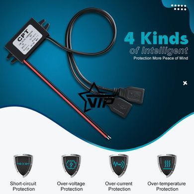 Преобразователь напряжения "CPT 2A" 12В - 5В на 2 USB ток 3А (скрытая проводка)