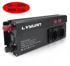 Інвертор 12V-220 "LVYUAN 2000W", перетворювач напруги 12V-220V (4USB, 3 євро-розетки, 2000Вт)