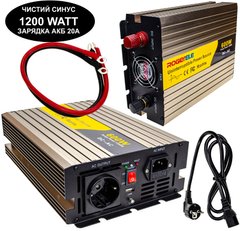 Інвертор 12V-220 "ROGER 1200W" із зарядним пристроєм (функція UPS, Чиста синусоїда, 1200Вт)