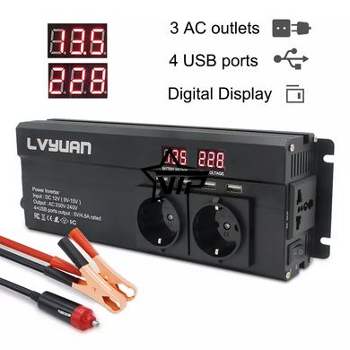 Інвертор 12V-220 "LVYUAN 2000W", перетворювач напруги 12V-220V (4USB, 3 євро-розетки, 2000Вт)