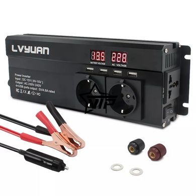 Інвертор 12V-220 "LVYUAN 2000W", перетворювач напруги 12V-220V (4USB, 3 євро-розетки, 2000Вт)